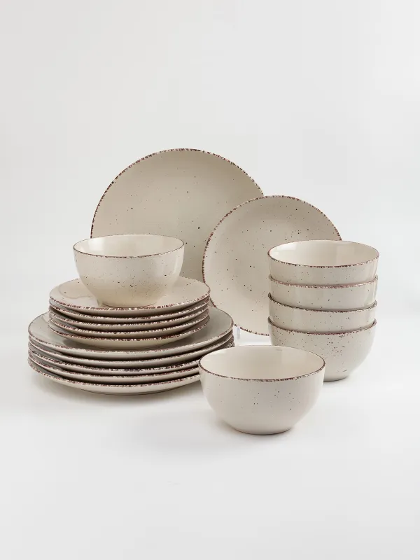 Dining set, 6 pers., 18 pr., ceramic, beige, speckled, Speckled, image-2
