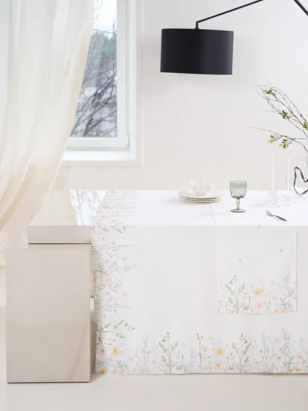 Table runner, 40x160 cm, jacquard, polyester, milky, Wildflowers, Petals serenity, image-9