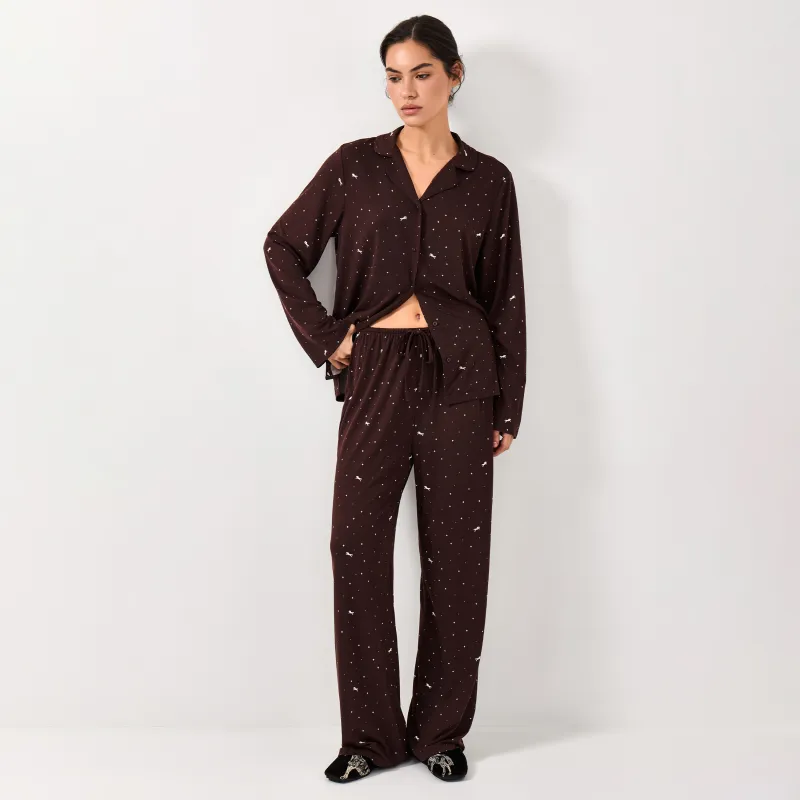 Women's trousers, homewear, size L, polyester, black, Stars, Daisy