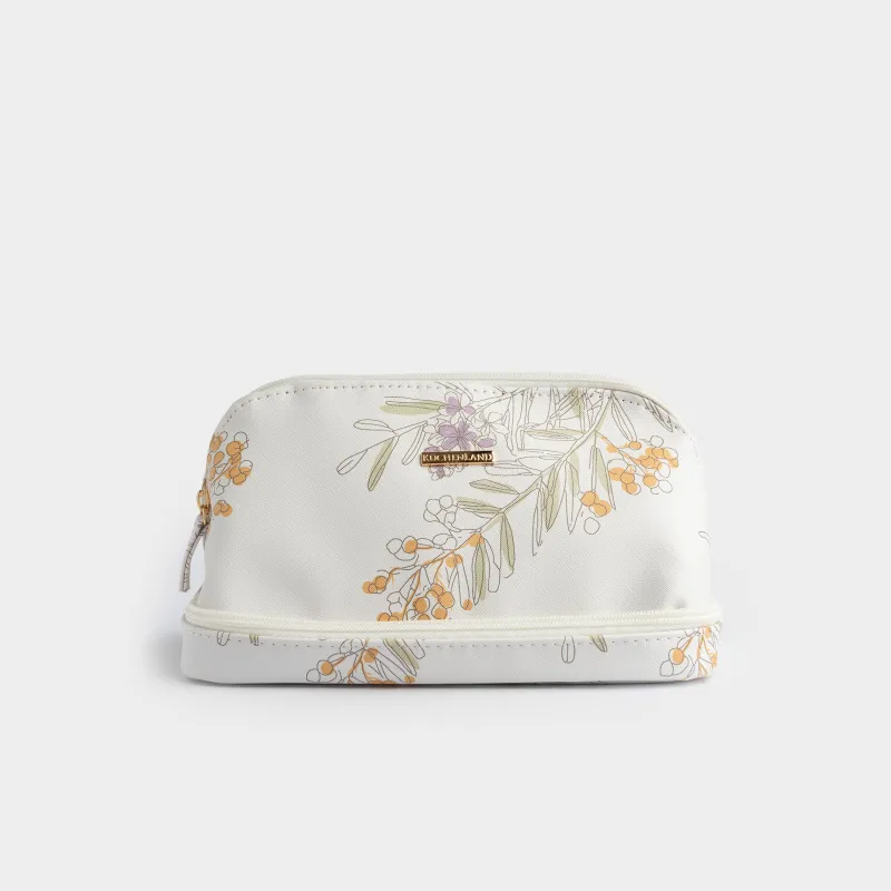 Cosmetic bag, 24x13 cm, with lower compartment, polyurethane, white, Mimosa, Isadora