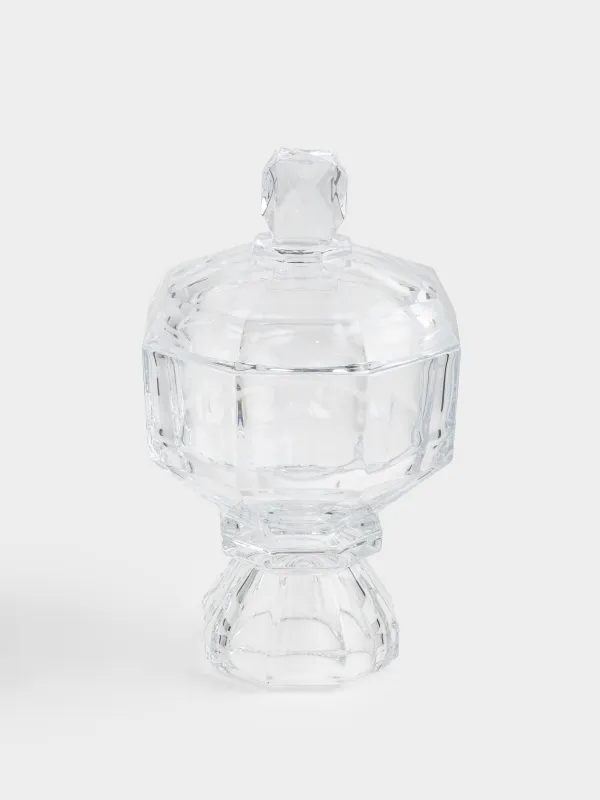 Candy bowl, 17x27 cm, 1 l, on a leg, with lid, glass, Edges, Terlano, image-0