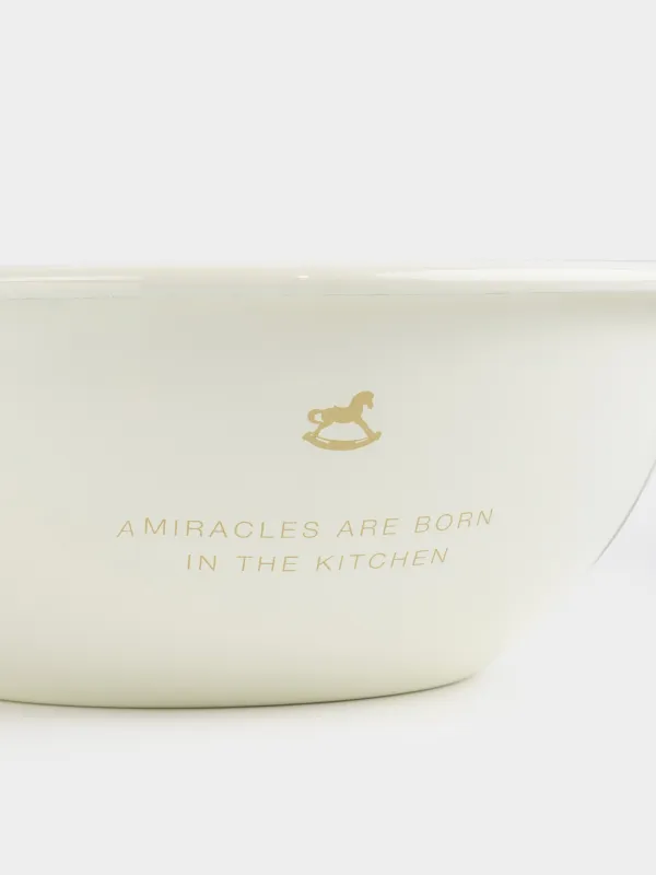 Bowl, 1,6 l, enameled metal, milky, with golden edging, House, Enamel, image-1