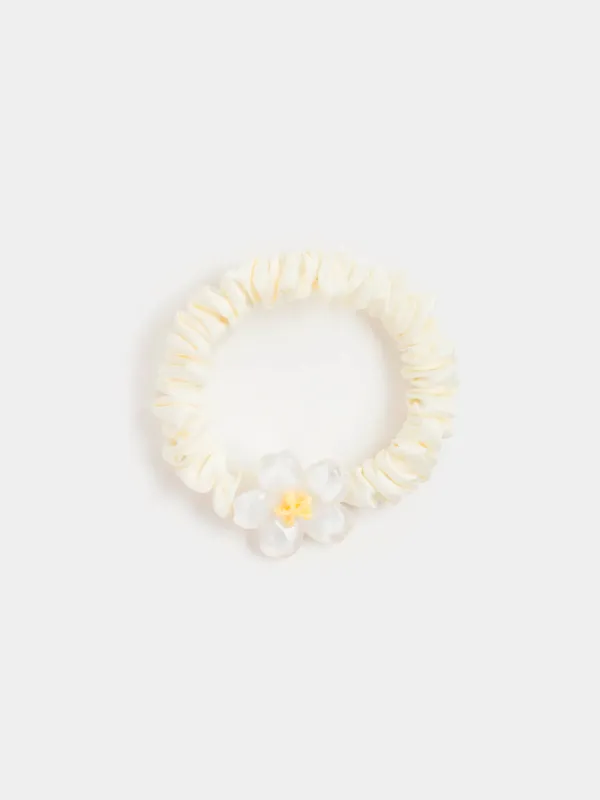 Elastic band for hair, 8 cm, satin/plastic, Milk, Flower, Silk, image-0