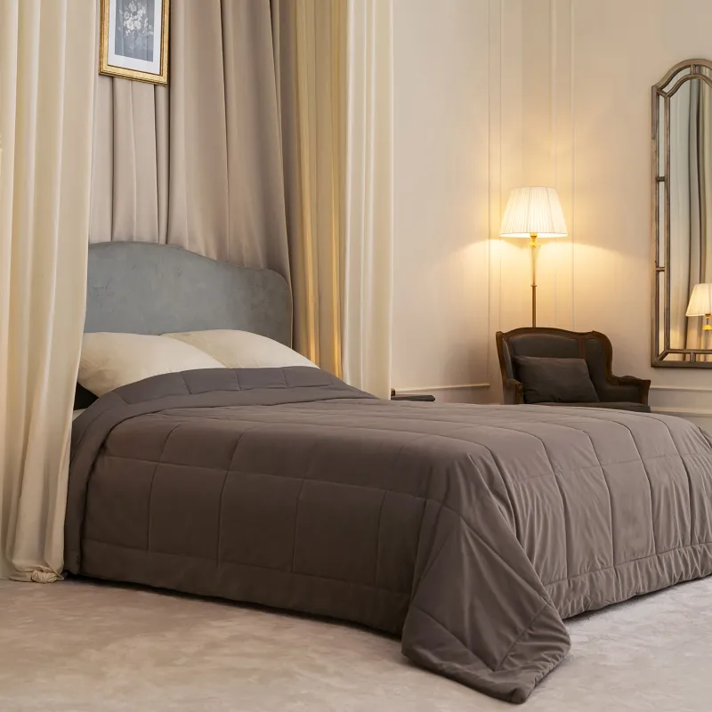 Bedspread, 220x240 cm, quilted, velvet/microfiber, gray-brown, Stitch velvet