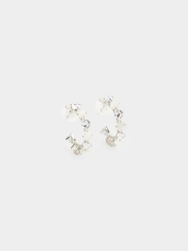 Stud earrings, 3 cm, 2 pcs, metal / Zircon/opal, Silver, Crystals, Jewelry crystal, image-1