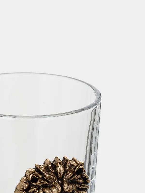 Drinking glass, 10 cm, 340 ml, glass / metal, golden, Lion, Lux elements, image-3