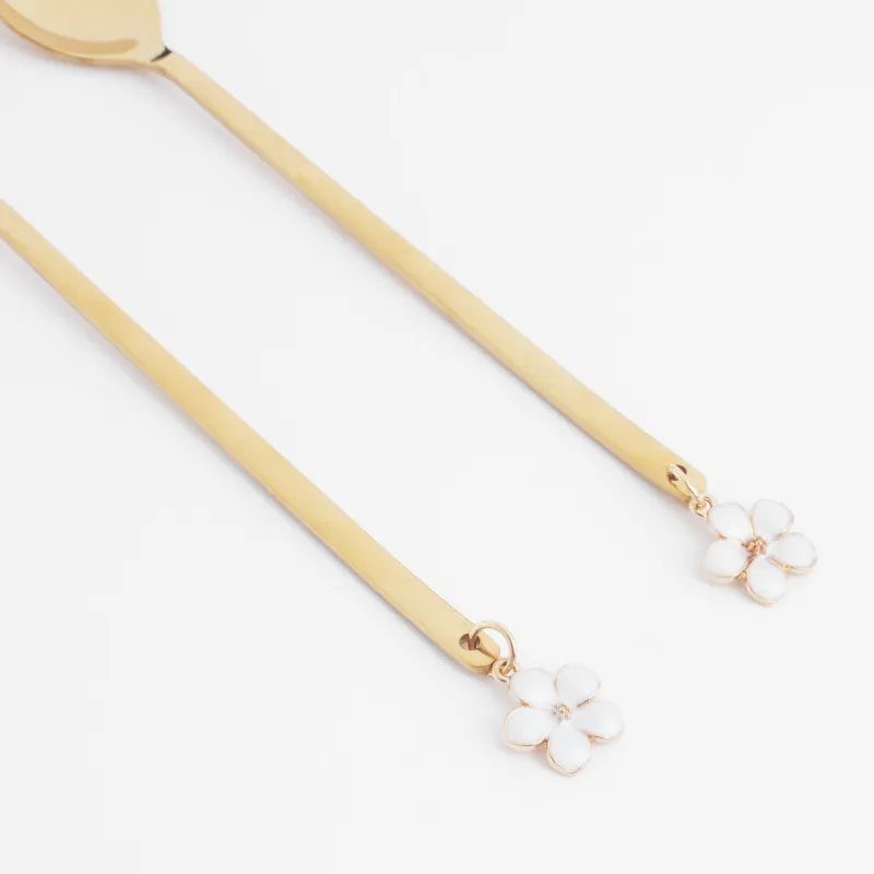 Dessert spoon, 14 cm, 2 pcs, steel, golden, Flower, Bloome, image-2