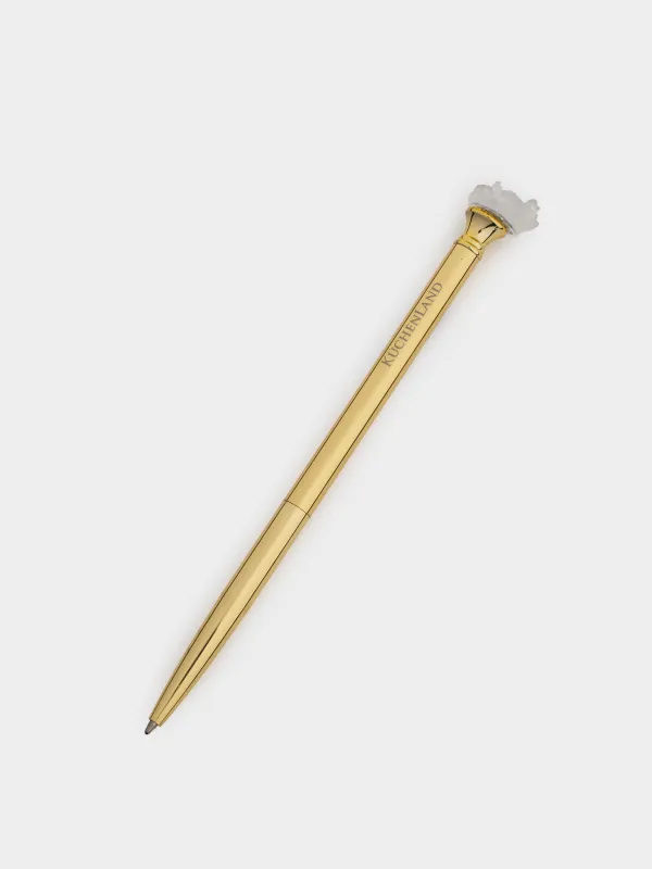 Ballpoint pen, 16 cm, with a figure, metal, gold, Crystal silver, Draw figure, image-1