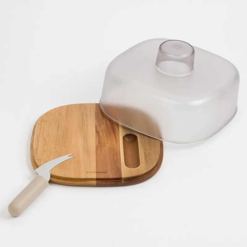 Cheese set, 2 pcs, dish board / dome, steel / wood / plastic, Noble tree, image-1