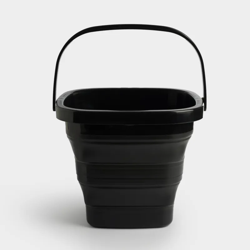Folding bucket, 5 l, plastic/rubber, square, black, Foldaway black