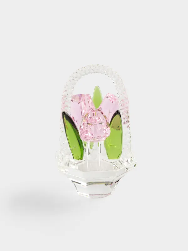 Statuette, 9 cm, crystal glass, pink, Tulips in a basket, Tulip garden, image-0