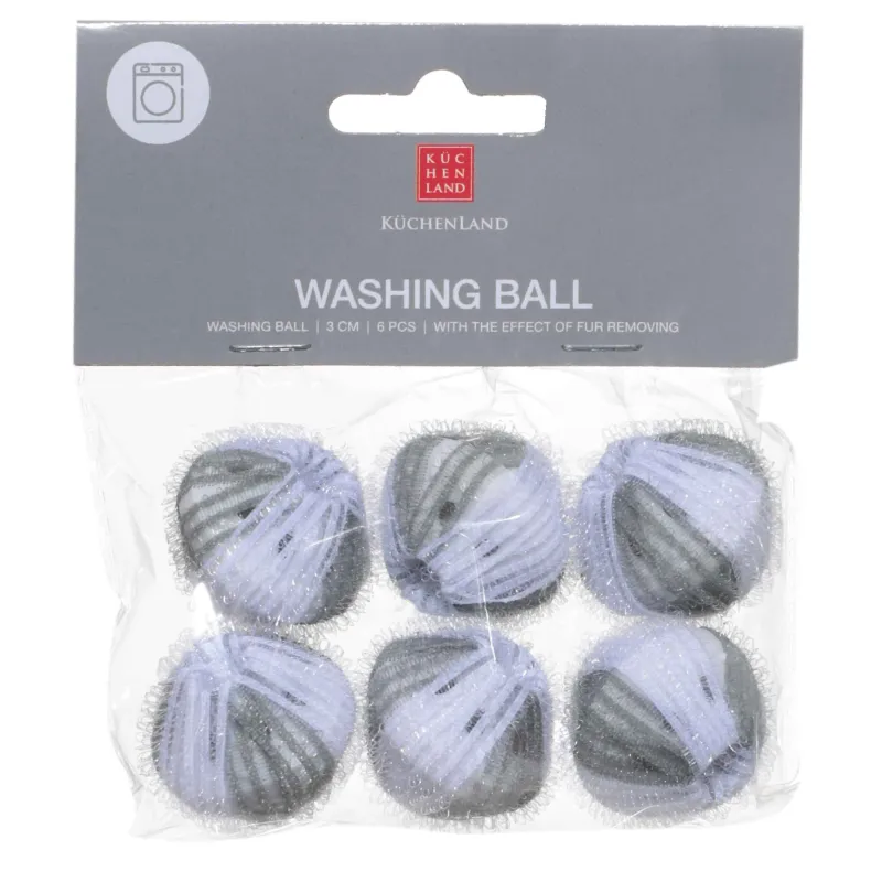 Washing ball, 3 cm, 6 pcs, with the effect of collecting wool, nylon, gray, Washing ball, image-1