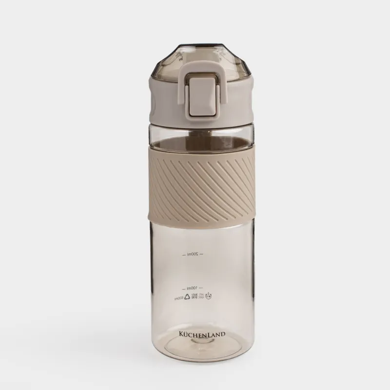Water bottle, 600 ml, plastic / silicone, Beige, Sport