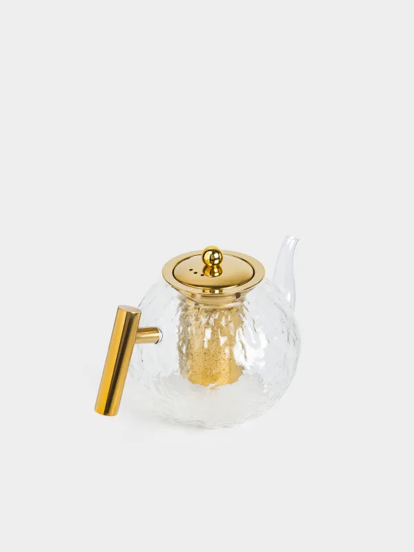 Teapot, 1,4 l, glass B/steel glass, golden, Glacial gold, image-3