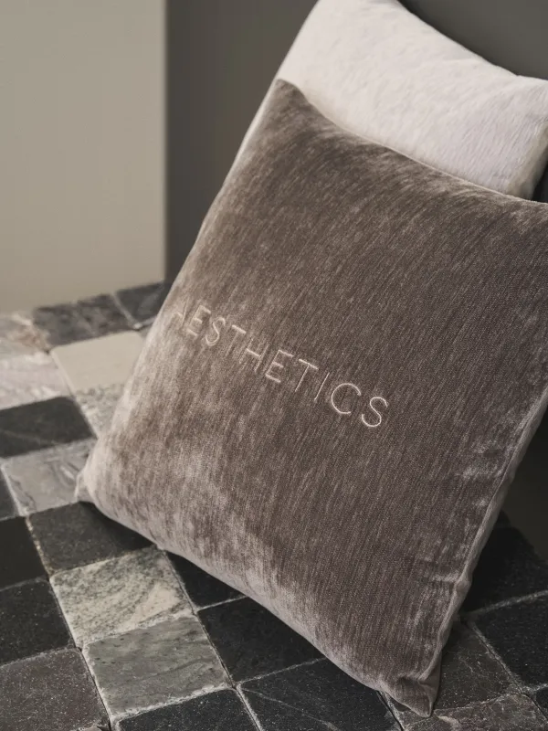 Decorative pillow, 45x45 cm, chenille/velvet, dark grey, Aesthetics, Chenille, image-3