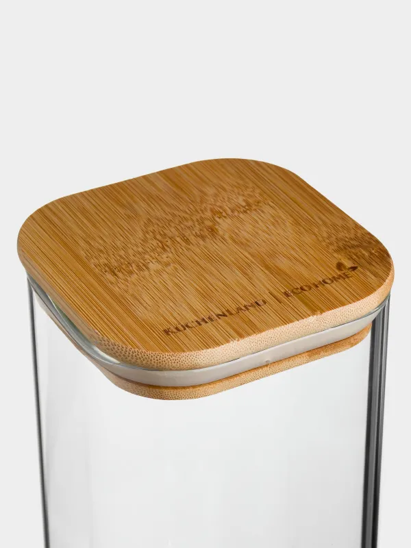 Bulk products jar, 1.5 l, glass / bamboo, square, Home made, image-2