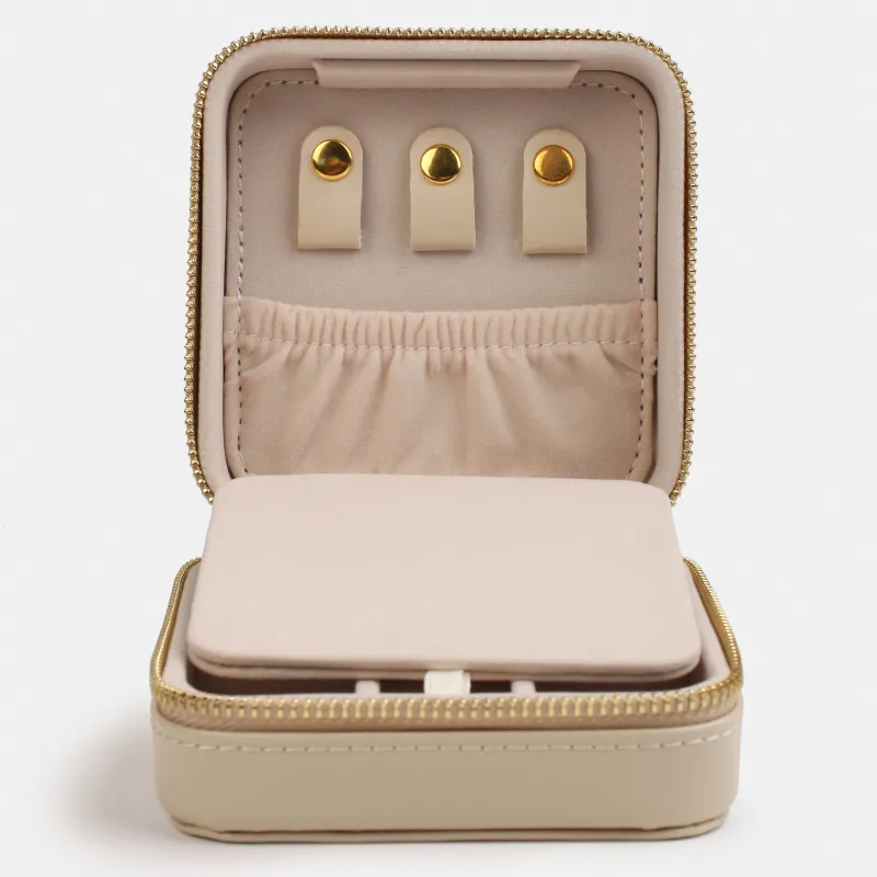 Jewelry box, 12x12 cm, with mirror, PU leather / MDF, beige, Premiere small, image-5