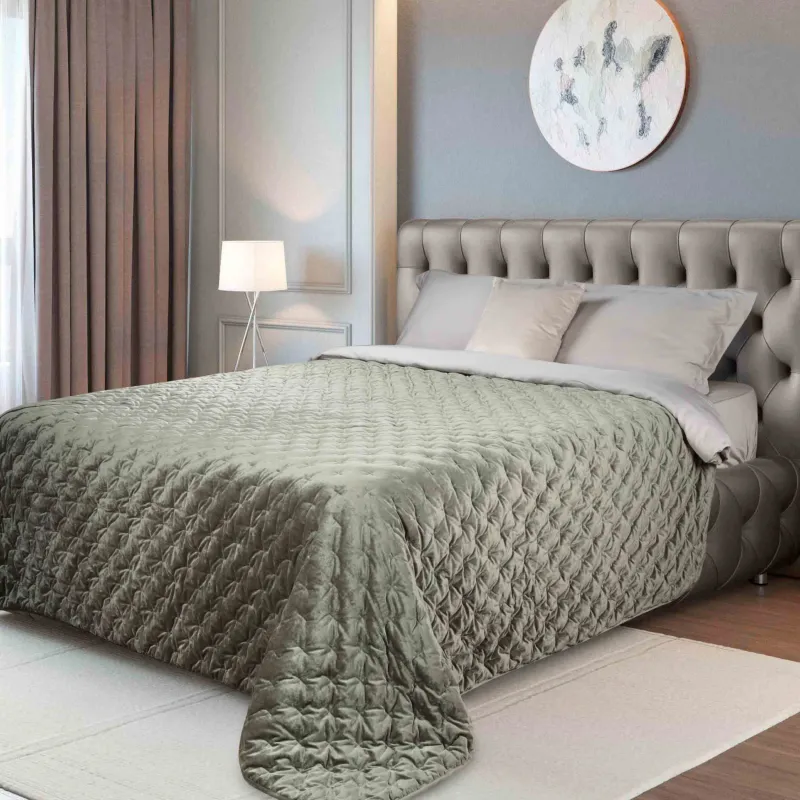 Bedspread, 220x240 cm, quilted, velvet/microfiber, green, Lines, Stitch velvet