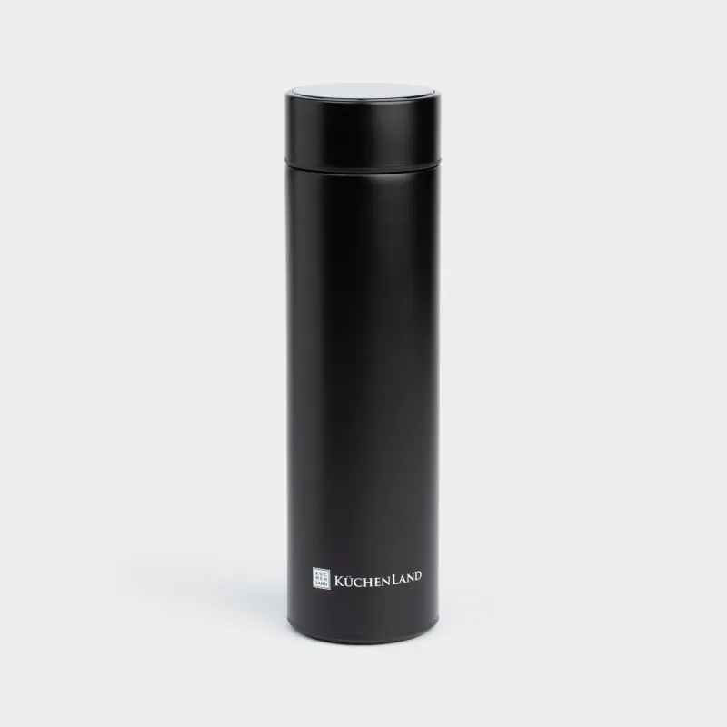 Thermos flask, 500 ml, with thermometer, steel / plastic, black, Celsius