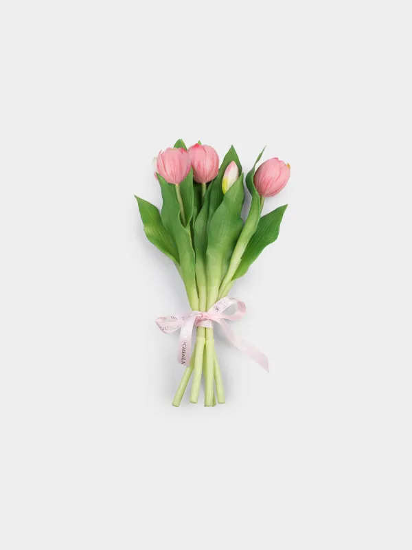 Artificial bouquet, 30 cm, polyethylene, Pink tulips, Tulip garden, image-0