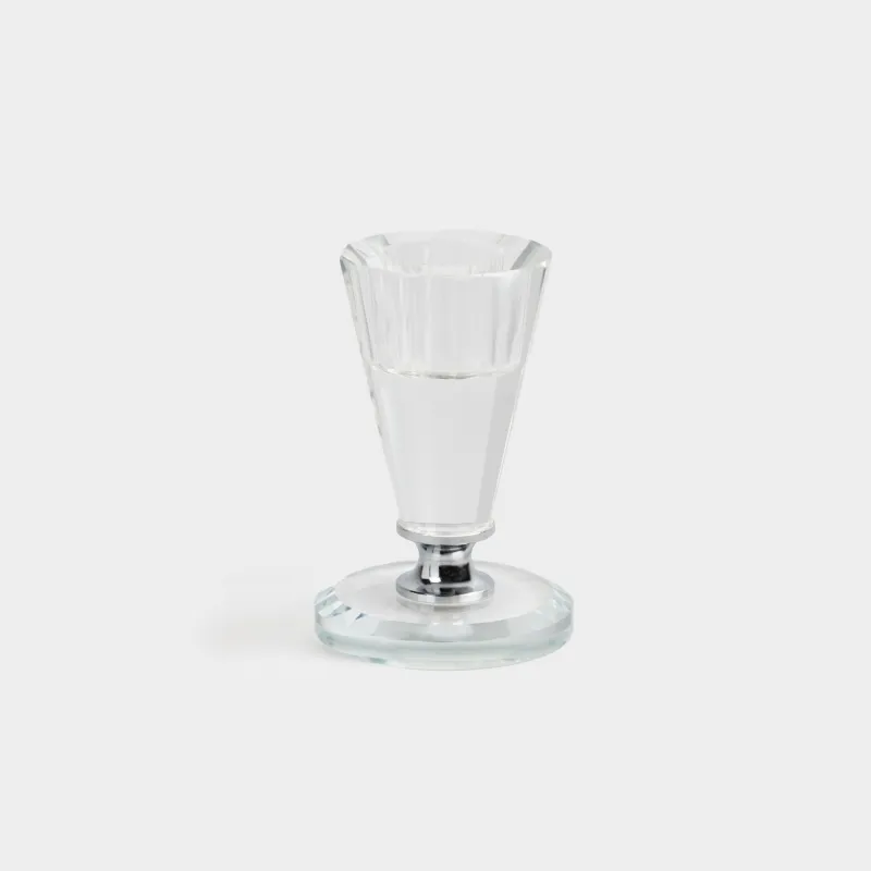 Candlestick, 8 cm, for a thin candle, on a leg, crystal glass, silver leg, Lux crystal