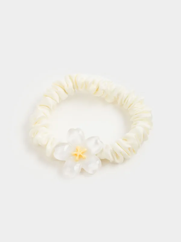 Elastic band for hair, 8 cm, satin/plastic, Milk, Flower, Silk, image-2