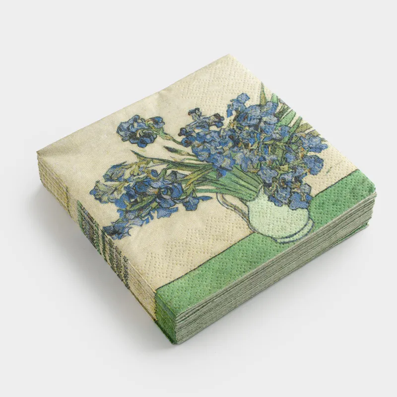 Paper napkins, 21x21 cm, 20 pcs, beige, Irises, Van Gogh, Art, image-1