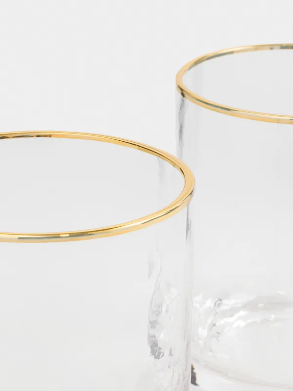Drinking glass, 10 cm, 300 ml, 2 pcs, glass, with golden edging, Ripply gold, image-3