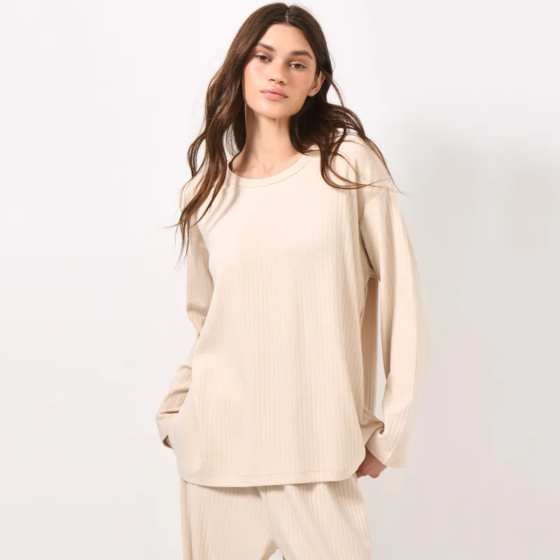 Women's long sleeve, homewear, size L, viscose/spandex, sand, Camaria