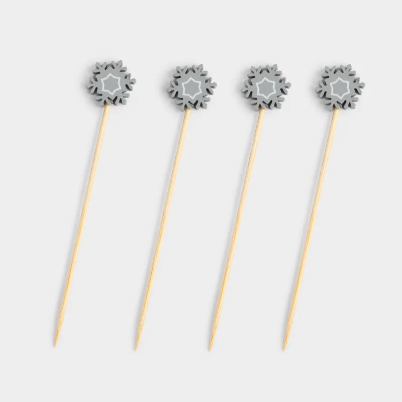 Canape skewers, 9 cm, 20 pcs, bamboo, silver, Snowflake pattern, Elegant details