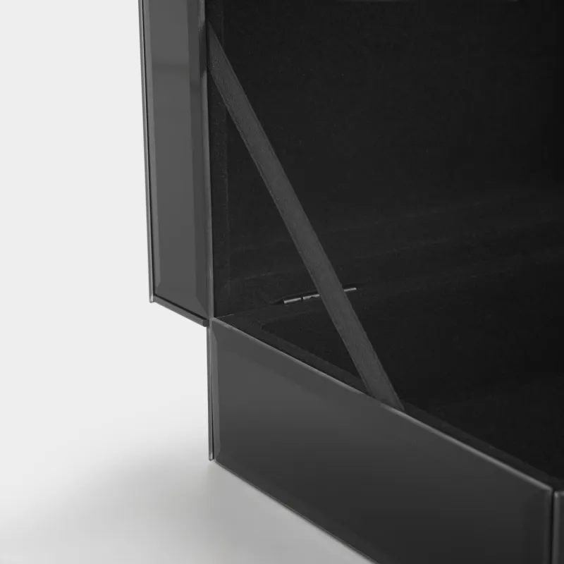 Jewelry box, 18x14 cm, glass / metal, mirror, black, Glossy black, image-3