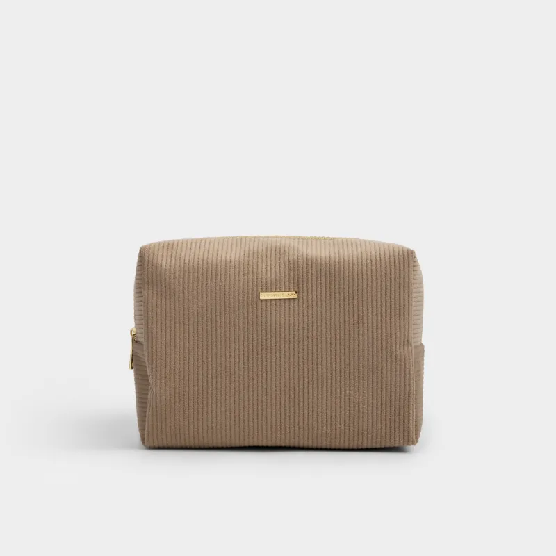 Makeup bag, 25x18 cm, ribbed, velvet, beige, Moire