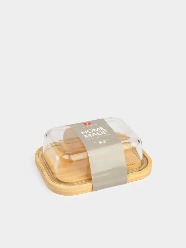 Butter dish, 18 cm, bamboo / glass, rectangular, Home made, image-4