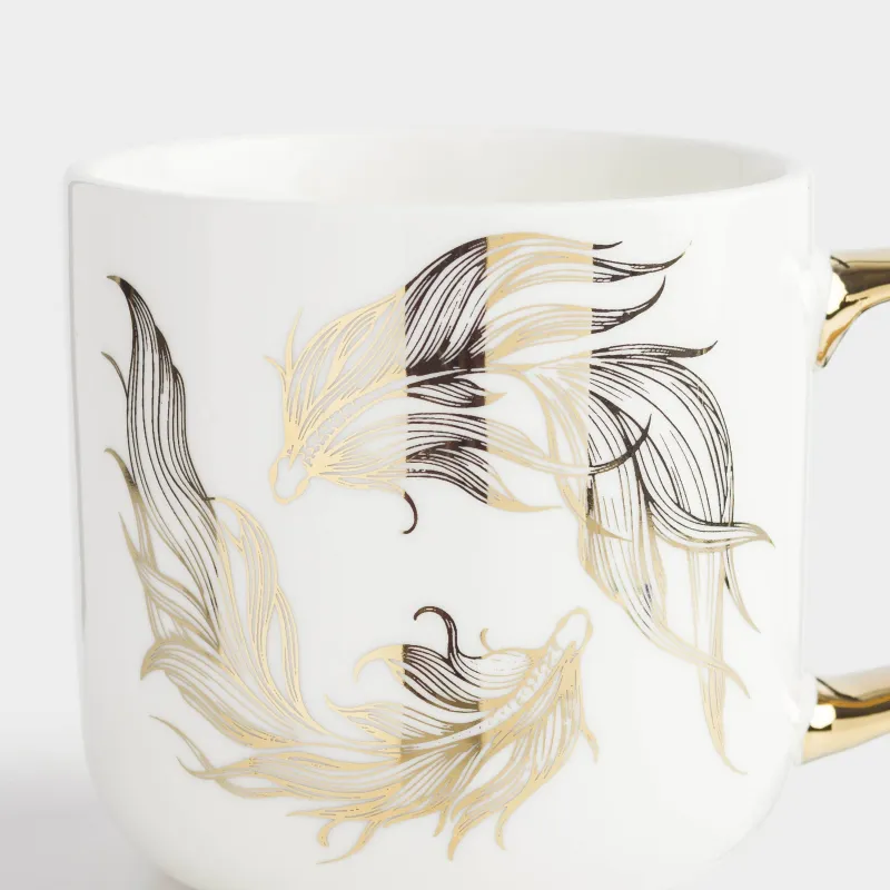 Mug, 400 ml, porcelain N, white-gold, Fish, Goldfish, image-1