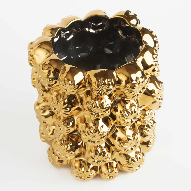 Flower vase, 19 cm, decorative, ceramic, golden, Flowers, Bloome, image-1