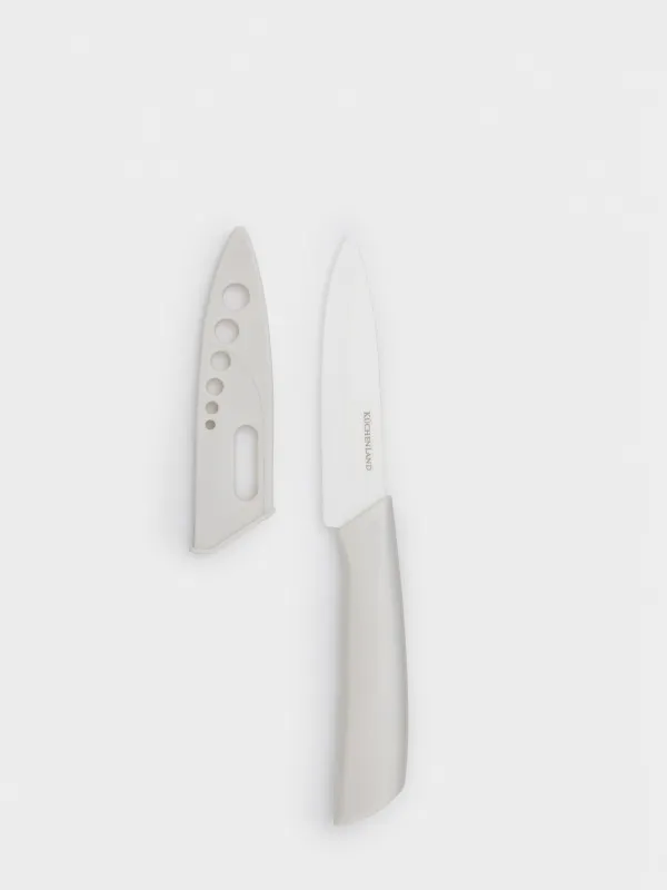 Paring knife, 10 cm, with case, ceramic/plastic, milk, Regular, image-0