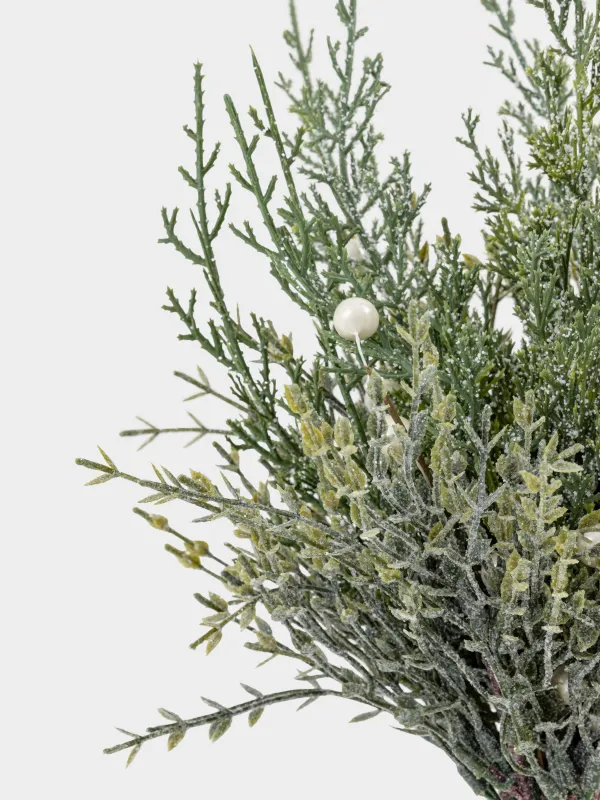 Decorative bouquet, 40 cm, plastic, Needles with white pearls, Conifer pearl decor, image-2