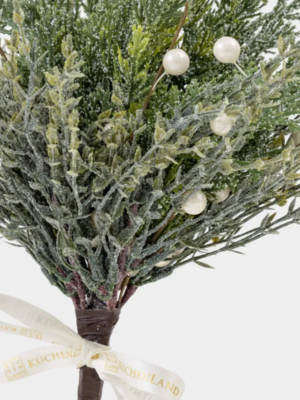 Decorative bouquet, 40 cm, plastic, Needles with white pearls, Conifer pearl decor, image-1