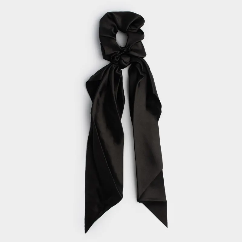 Elastic band for hair, 25 cm, with ribbon, satin, black, Silk