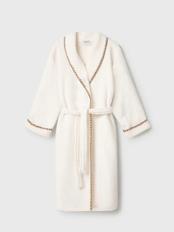 Women's robe, homewear, size S/M, with long sleeve, boucle/flannel, milky, Curly, image-6