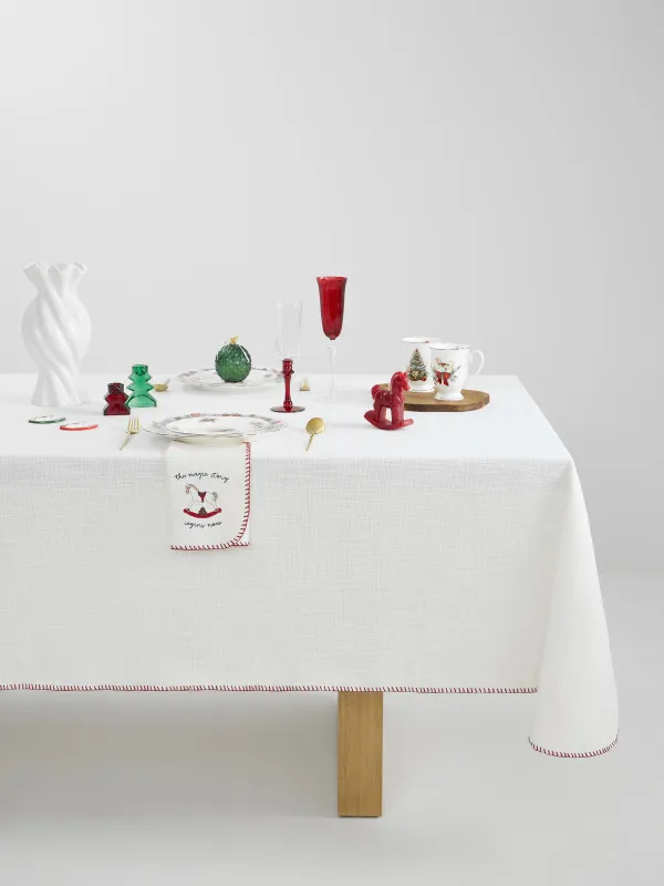 Tablecloth, 170x250 cm, with stitching, polyester, milky, Burlap, Gunny traditions, image-0