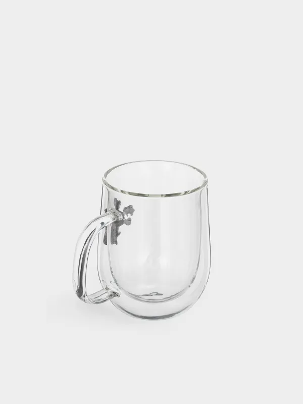 Mug, 350 ml, glass B / metal, silver, Lion, Air zodiac, image-3