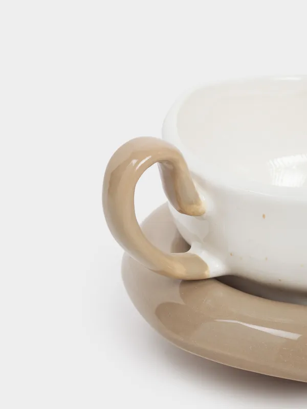 Tea pair, 1 person,  2 items, 300 ml, ceramic, milky grey, speckled, Find your style, Delicia, image-3