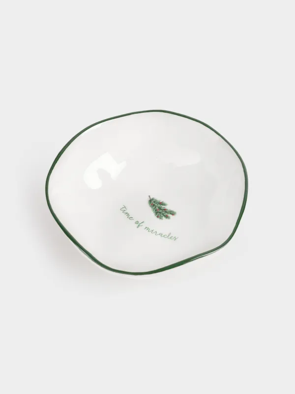 Salad bowl, 15x5 cm, 370 ml, ceramic, Fir branch, Christmas green, image-2