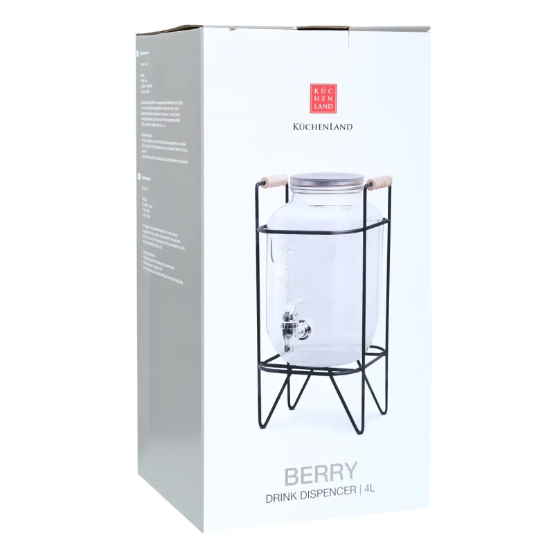 Beverage dispenser, 4 l, on stand, glass R / metal, Black, Berry, image-5