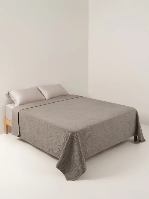 Bedspread, 240x260 cm, quilted, polyester, brown, Palm leaf, Stitch velvet, image-1