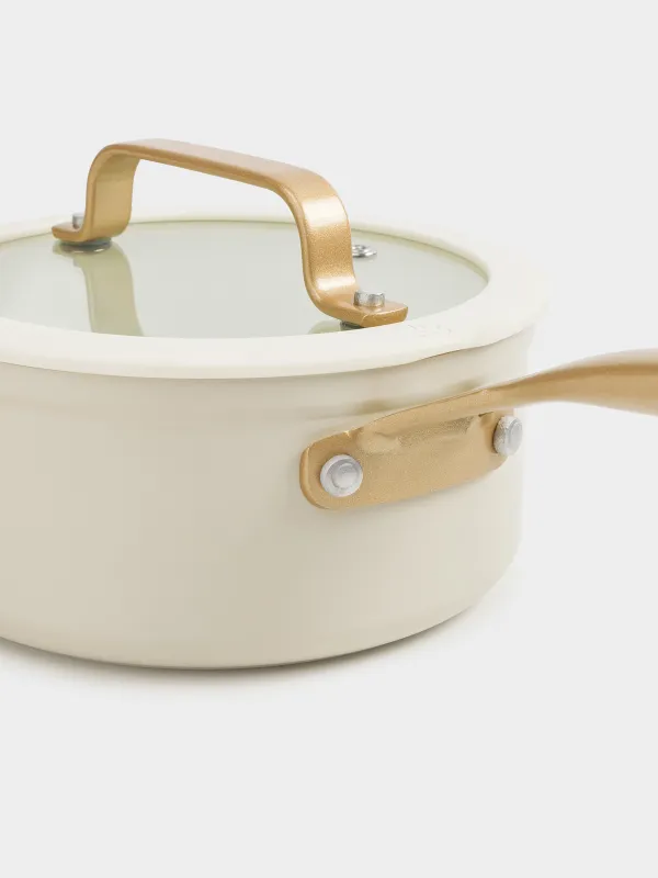 Saucepan, 16 cm, 1.3 l, with lid, coated, aluminum, milky, Piatto gold, image-3