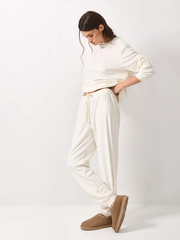 Women's trousers, homewear, size L, velour, milky, horses, Tamila, image-2