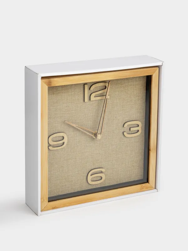 Wall clock, 25 cm, bamboo/glass, square, brown-golden, Dial, image-5