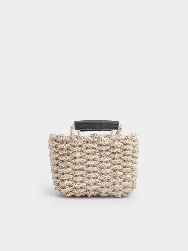 Storage basket, 35x25x15 cm, cotton/polyester, rectangular, beige-gray, Cozy striped, image-3